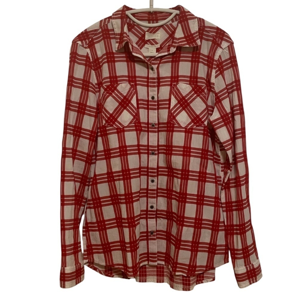 Caslon Red and White Plaid Button Down Western Shirt Classic Fit Size Small